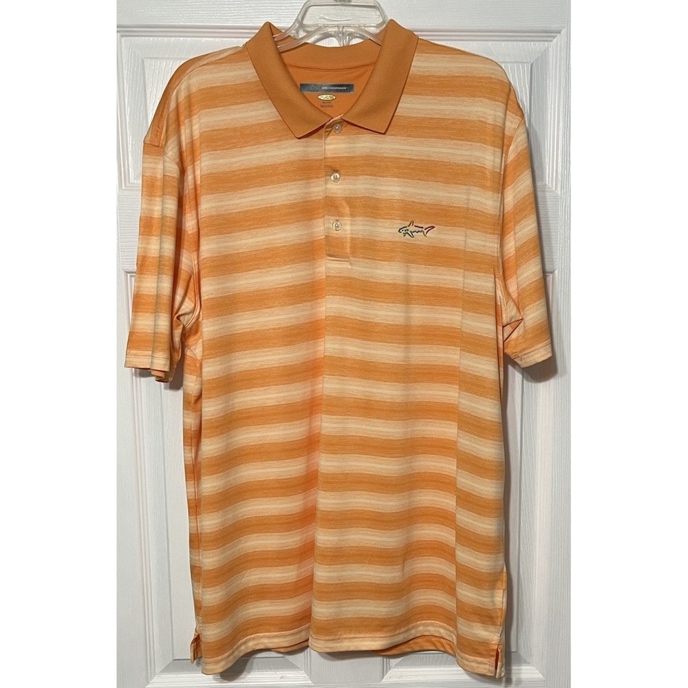 Greg Norman Polo Golf Shirt Men's XXL Play Dry Orange Stripes‎